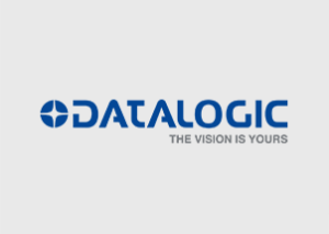Datalogic-Logo mit einem blauen geometrischen Symbol links neben dem Wort DATALOGIC in fetten blauen Buchstaben und dem Slogan THE VISION IS YOURS in Grau darunter auf hellem Hintergrund - ideal für ERP-Lösungen.
