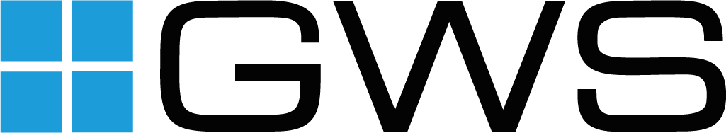 Ein Logo mit vier blauen Quadraten, die links ein größeres Quadrat bilden, und den fetten schwarzen Buchstaben „GWS“ auf der rechten Seite.